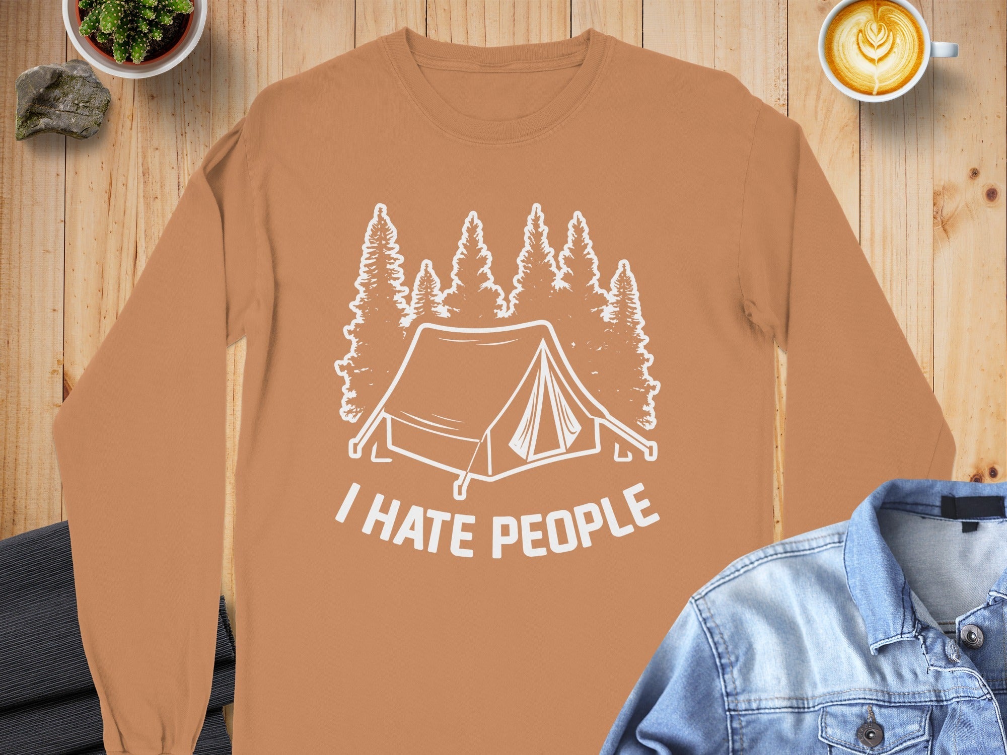 I Hate People Tent In The Forest Illustration Long Sleeve T-Shirt