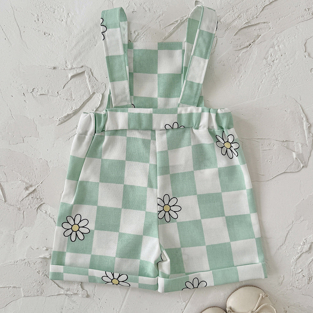 Childrens New Summer Checkered Suspender Pants For Babies