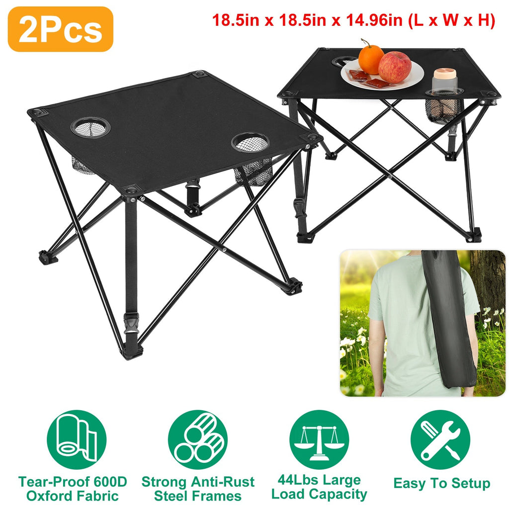 2Pcs Foldable Camping Table Portable Picnic Table Lightweight Travel Desk with 2 Cup Holders/Table Carrying Bag