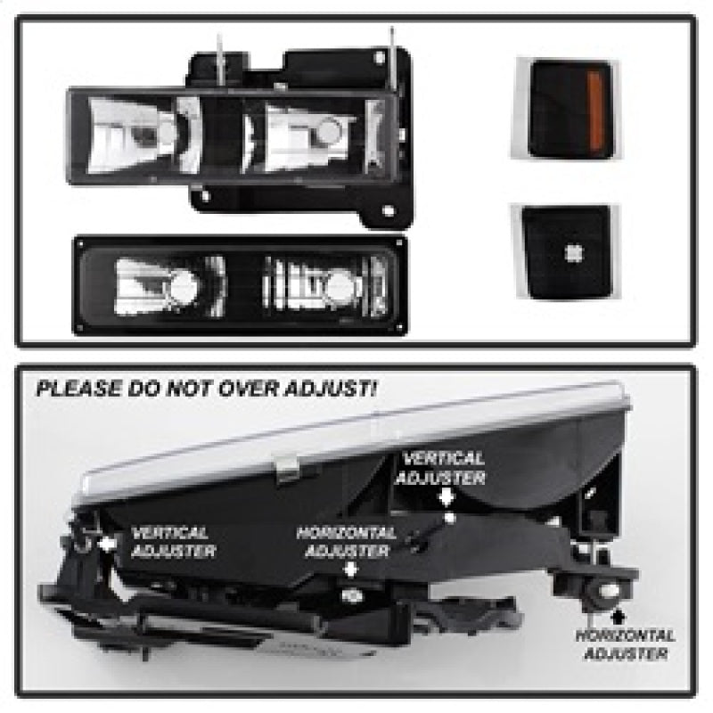 SPYDER Xtune Chevy Suburban 94-98 Headlights w/ Corner & Parking Lights 8pcs Black HD-JH-CCK88-AM-BK-SET 5072221
