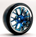 IRonManRc 1/10 DRIFT WHEELS W/ HARD TIRES CHROME BLUE BBM SPOKE RIMS PART# 1085