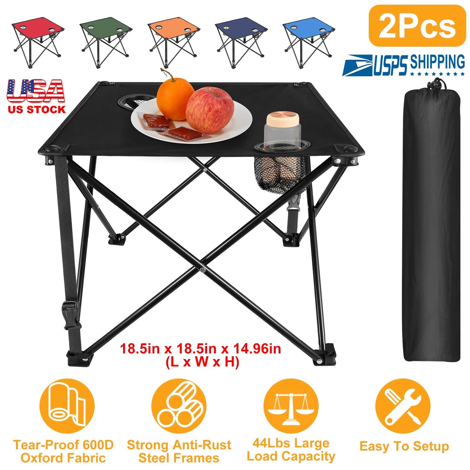 2Pcs Foldable Camping Table Portable Picnic Table Lightweight Travel Desk with 2 Cup Holders/Table Carrying Bag