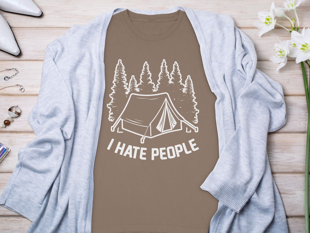 I Hate People Tent In The Forest Illustration Long Sleeve T-Shirt