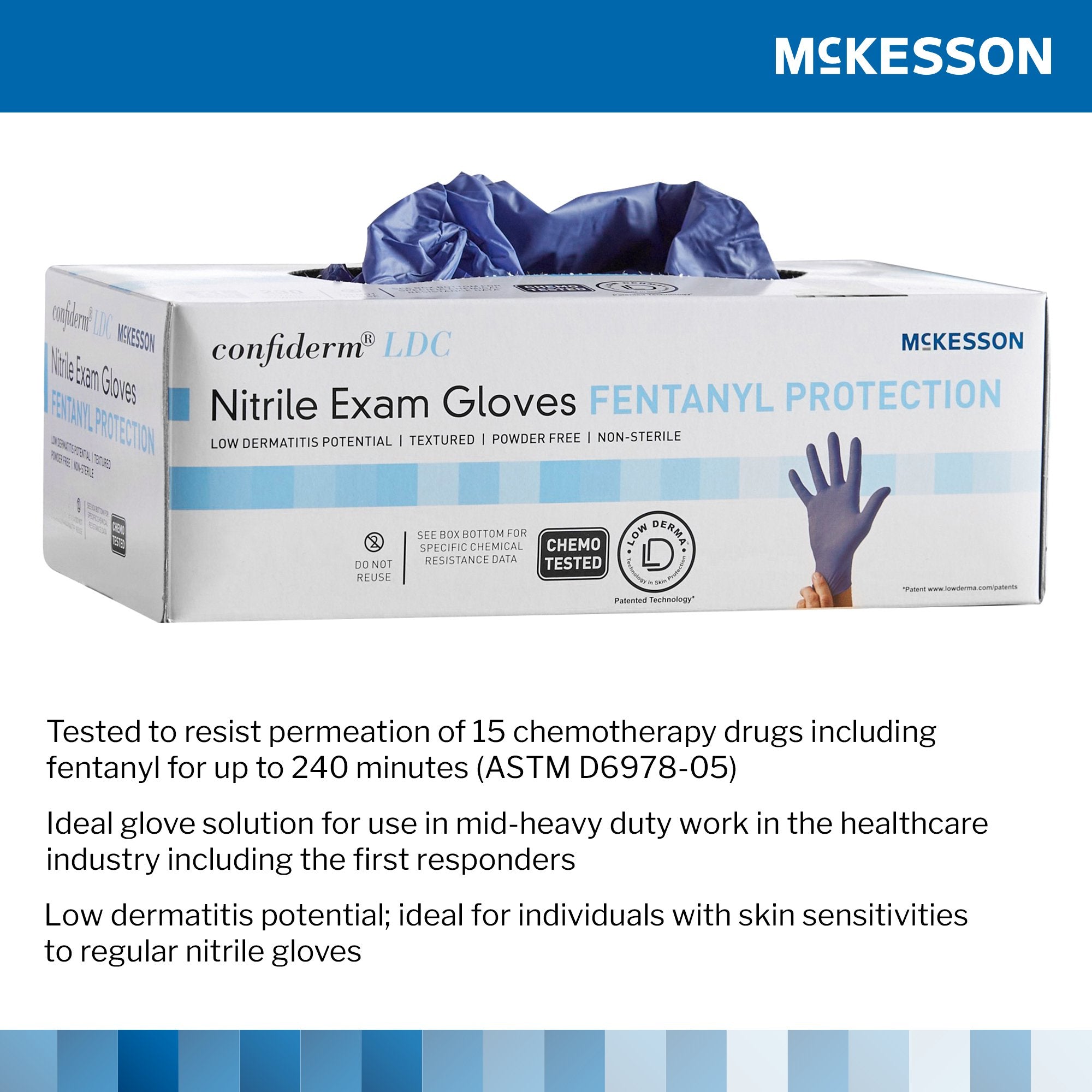 McKesson Confiderm® LDC Exam Glove, Extra Large, Blue 14-6N48C