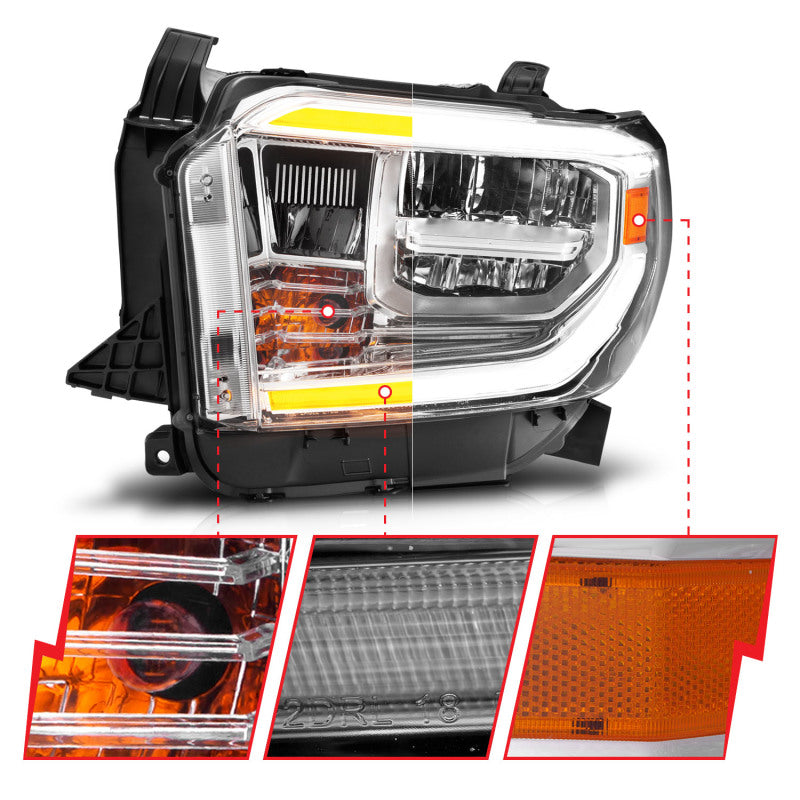 ANZO 2014-2021 Toyota Tundra LED Crystal Headlights w/ Switchback Chrome Housing w/ DRL 111534