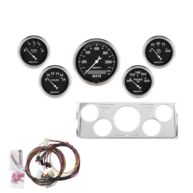 AutoMeter 40-46 Chevrolet Truck 5 Gauge Dash Kit (MPH/FUEL/OILP/WTMP/BAT) - Old Tyme Black 7057-OTB