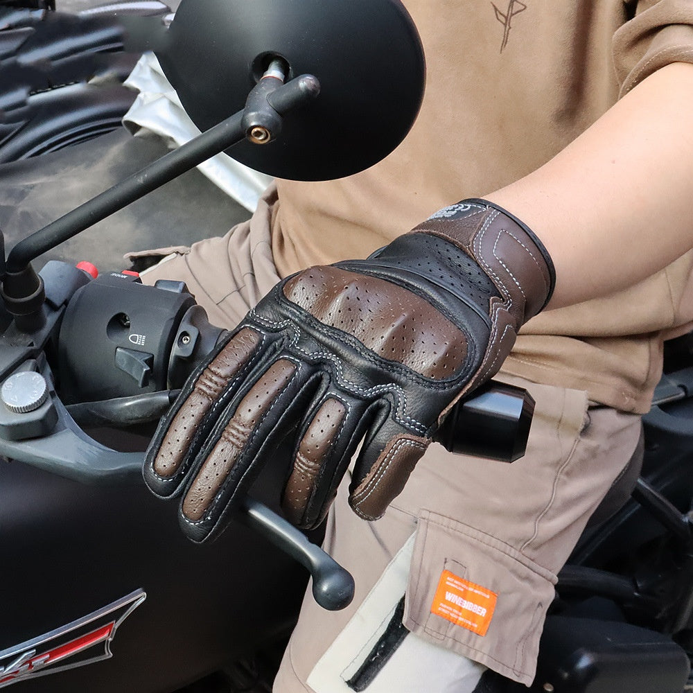 Breathable Touch Screen Motorcycle Riding Leather Gloves Men's Drop-resistant