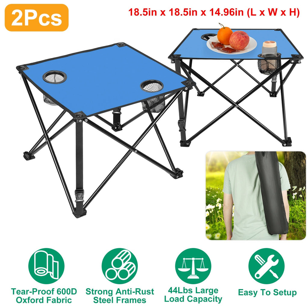2Pcs Foldable Camping Table Portable Picnic Table Lightweight Travel Desk with 2 Cup Holders/Table Carrying Bag
