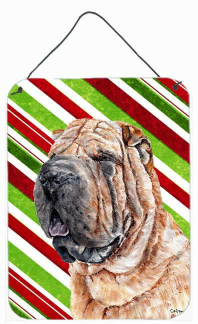 Shar Pei Candy Cane Christmas Wall or Door Hanging Prints Aluminum Metal Sign Kitchen Wall Bar Bathroom Plaque Home Decor Front Door Plaque, 12x16, Multicolor