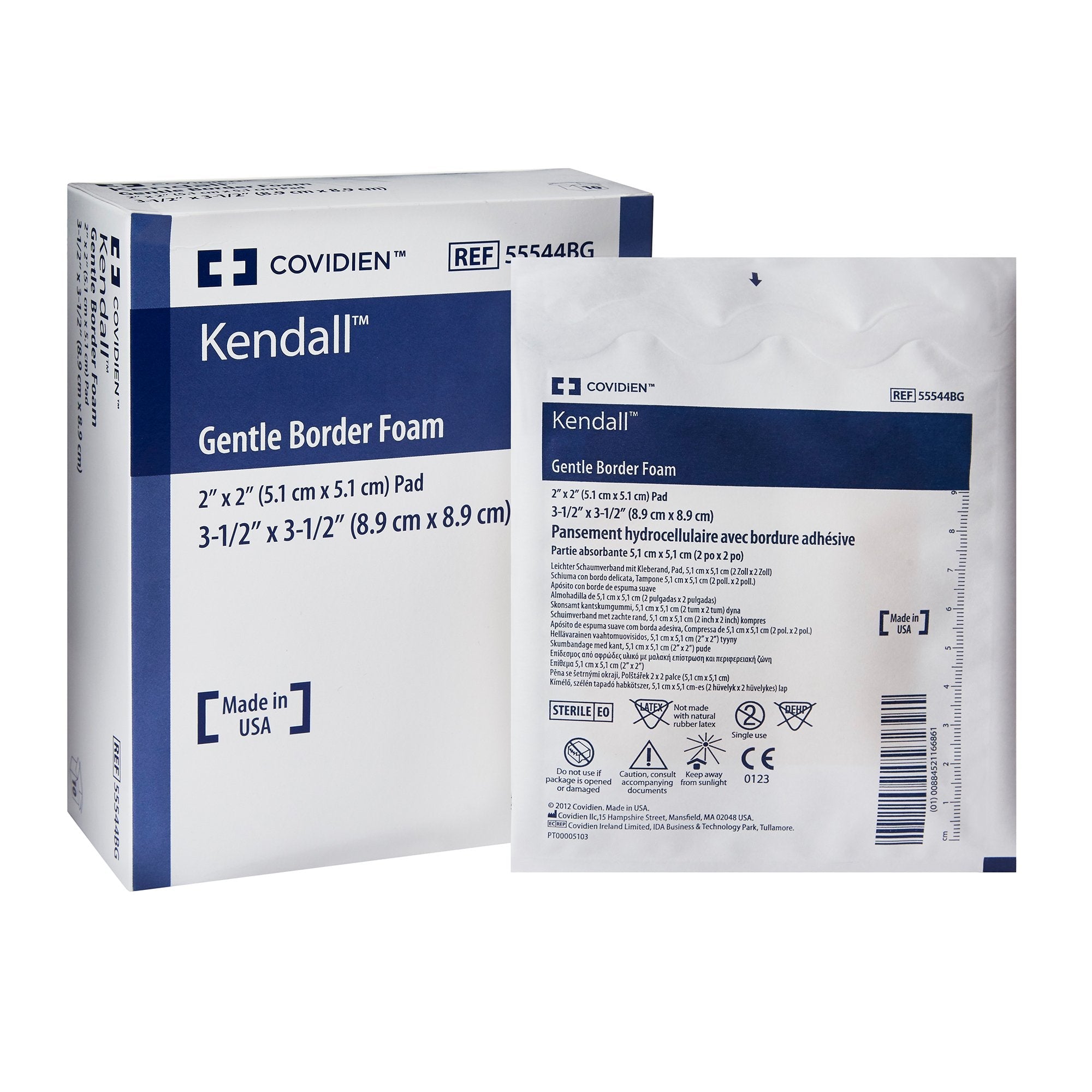 Foam Dressing Kendall™ Border Foam Gentle Adhesion 3-1/2 X 3-1/2 Inch With Border Film Backing Silicone Adhesive Square Sterile - 55544BG