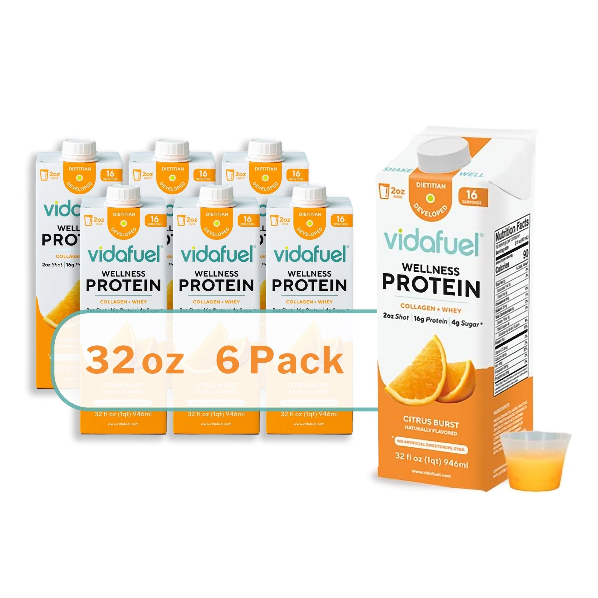 Vidafuel Wellness Protein Drink with Collagen and Whey, Orange Burst Flavor 03-322A
