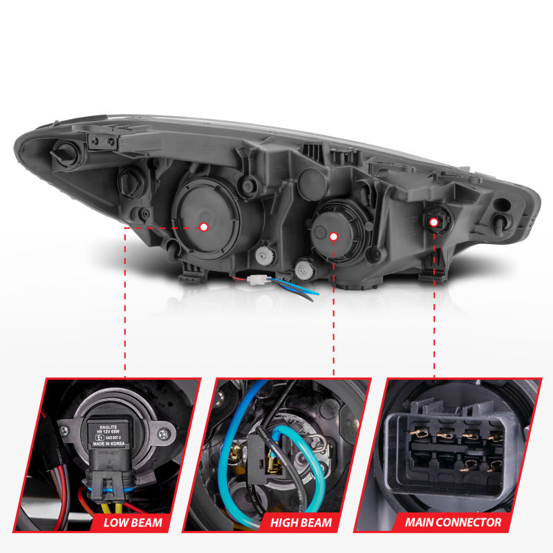 ANZO 2014-2016 Kia Forte Projector Headlights w/ Light Bar Chrome Housing 121561