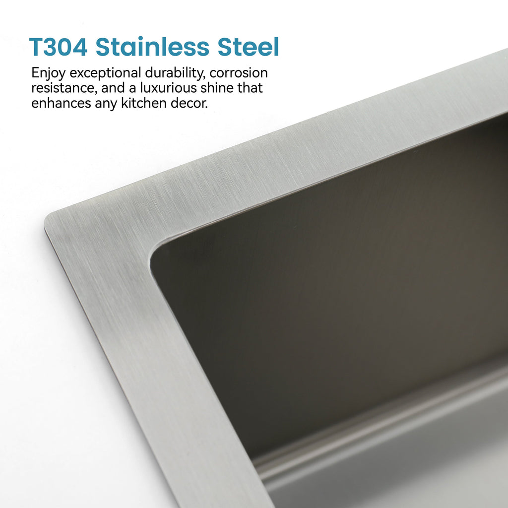 Stainless Steel Kitchen Sink, 30″x19″ Drop In Single Bowl, Undermount Handmade Sink in Brushed Nickel, with US Standard Drain and Hook, LS-SSBR05