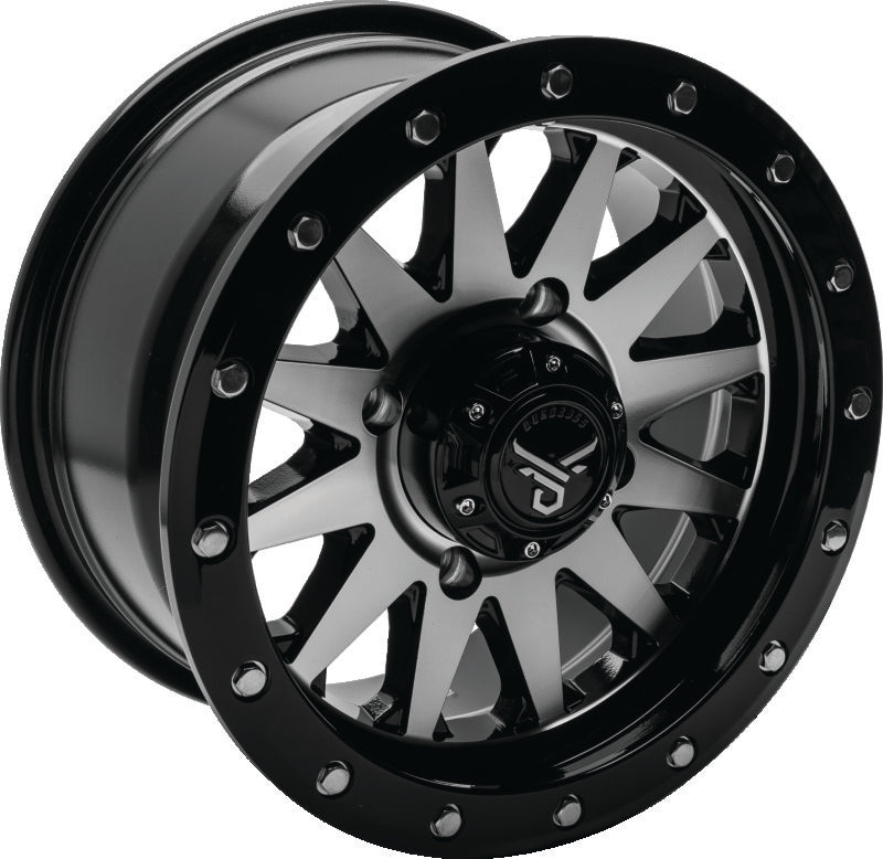 QuadBoss, QuadBoss Wagon 14x7 4+3 4/156 Black Machined Alloy Wheel - Lightweight and Durable for Powersports Vehicles