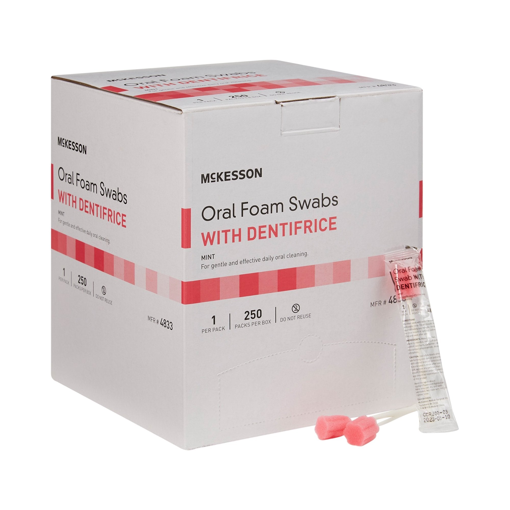 McKesson Oral Swabstick Foam Tip Dentifrice, 5 Inch, Mint, Pink 4833