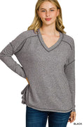 Zenana Soft Melange Hacci Exposed Seam Hi-low Tee