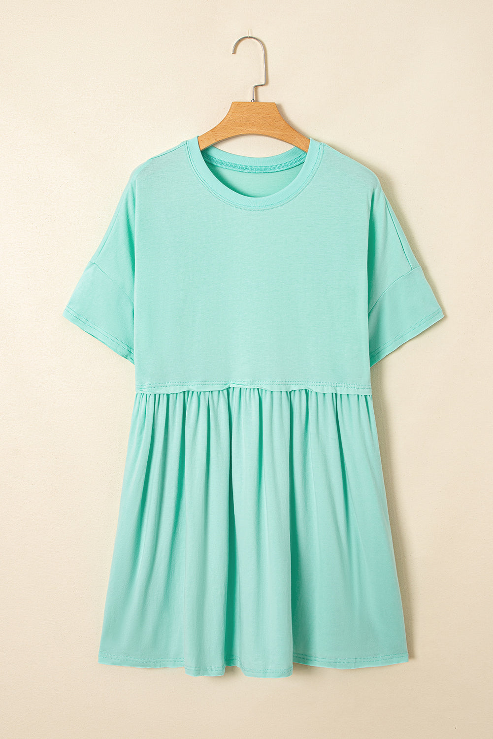 Moonlight Jade Solid Color Pocketed Raw Edge Babydoll Dress