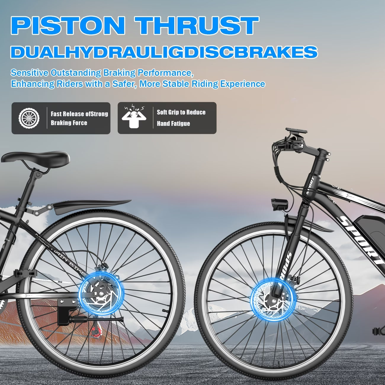Electric Bike for Adults, 749W Peak Mountain Ebike with 27.9 MPH, 45 Miles Range, 7 Speeds, 48V 10Ah Removable Battery Ebike, 26" Electric Bicycle for Commute