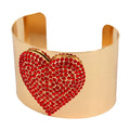Embellished Rhinestone Heart Wide Cuff Bracelet