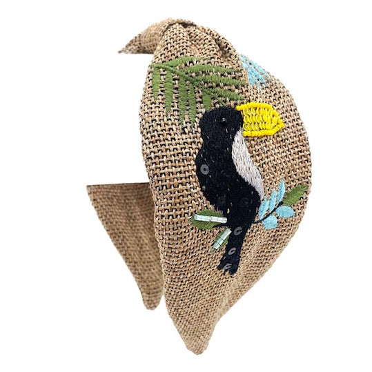 Embroidery Leaf Toucan Design Accent Burnout Knot Headband