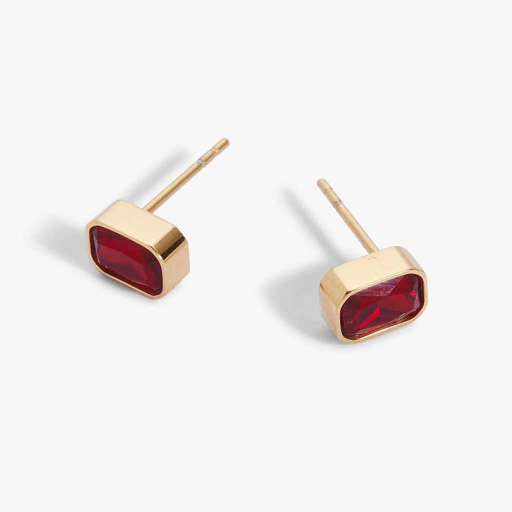 July Emerald-Cut Birthstone Stud Earrings
