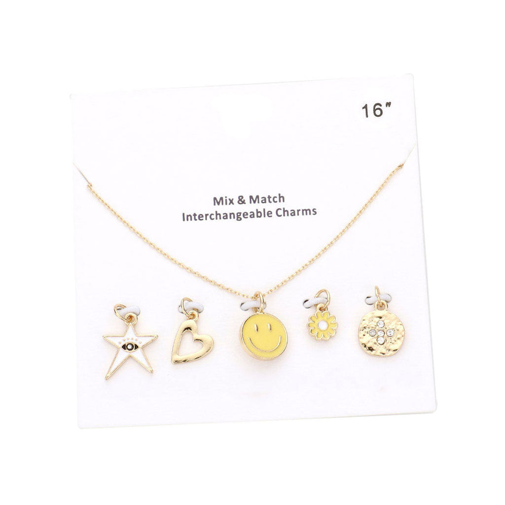 Evil Eye Star Smile Flower Heart Interchange Charm Necklace