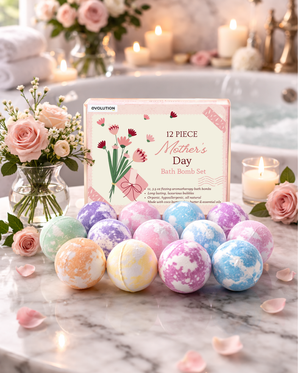 EvolutionUSA 12pc Mother’s Day Bath Bombs for Women