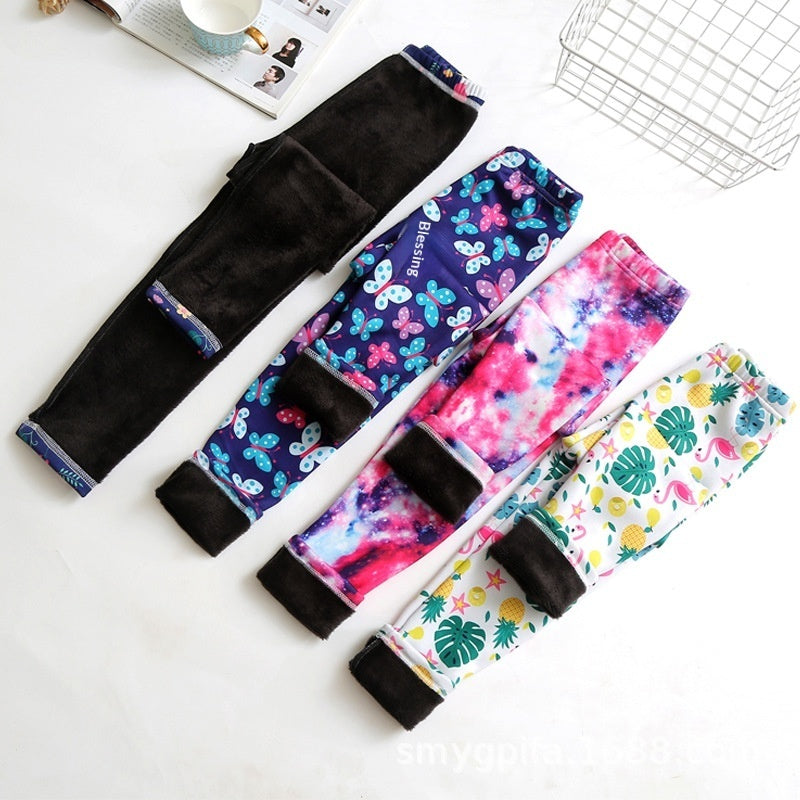 Girls Thin-Flannel SpringAutumn Outerwear Milk-Viscose Pants