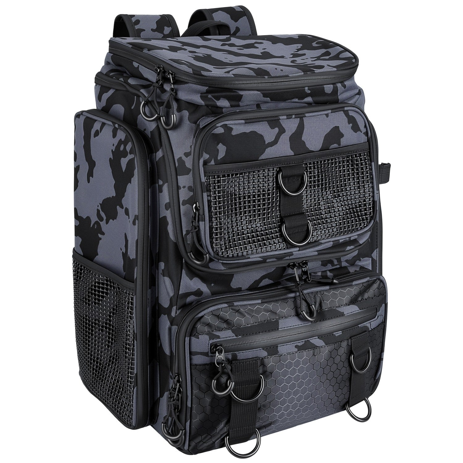 42L/11Gal Fishing Backpack Large Capacity Fishing Tackle Storage Bag with Rod Holders 16-Pocket Water-Resistant with Divider Adjustable Padded Straps