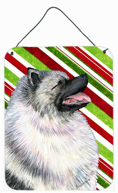 Keeshond Candy Cane Holiday Christmas Wall or Door Hanging Prints Aluminum Metal Sign Kitchen Wall Bar Bathroom Plaque Home Decor Front Door Plaque, 12x16, Multicolor