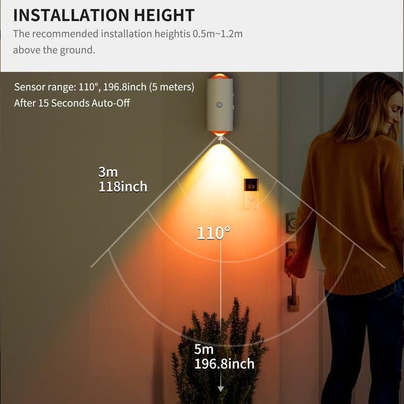 Smart Rechargeable LED Night Light with Motion Sensor – RGB Gradient Ambient Lighting, Dimmable Wall Lamp, Magnetic & Stick-On Design, USB Convenient Charging, Long-Lasting Battery, Perfect for Halloween Decor, Bedroom, Stairs, Hallway & Entryway