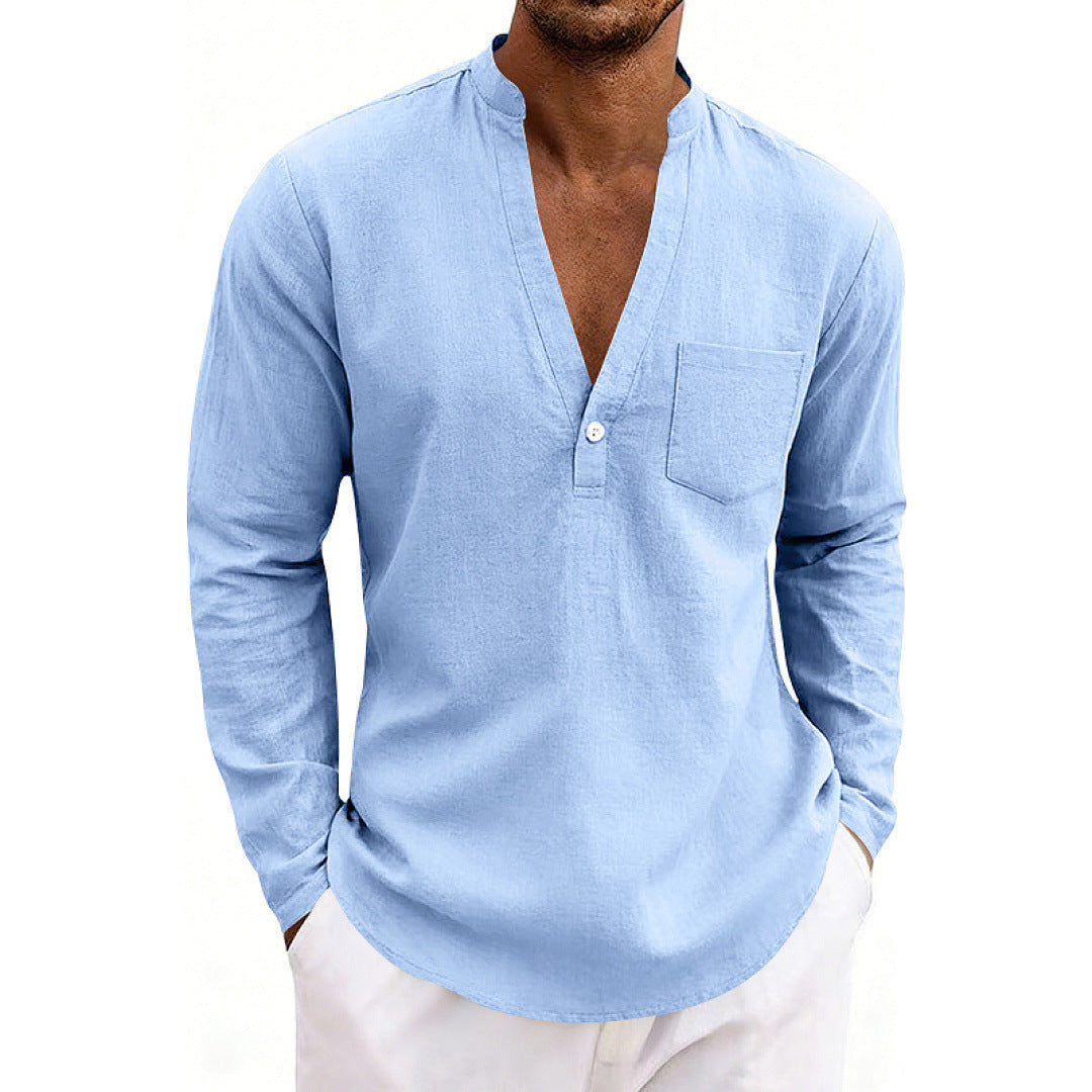 SpringAutumn Loose Linen Men's Casual Breathable Long-Sleeve