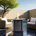 30" Propane Fire Pit Table | 50,000 BTU Round Steel Fire Table with Wood-Grain Ceramic Top & Rain Cover — Black