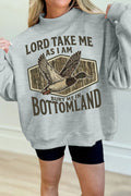 Gray Exposed Seam Mock Neck Western Print Duck Sweatshirt