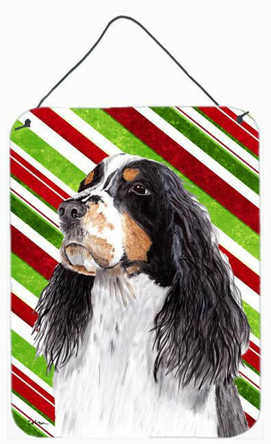 Springer Spaniel Candy Cane Holiday Christmas Wall or Door Hanging Prints Aluminum Metal Sign Kitchen Wall Bar Bathroom Plaque Home Decor Front Door Plaque, 12x16, Multicolor