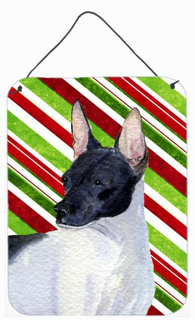 Rat Terrier Candy Cane Holiday Christmas Wall or Door Hanging Prints Aluminum Metal Sign Kitchen Wall Bar Bathroom Plaque Home Decor Front Door Plaque, 12x16, Multicolor