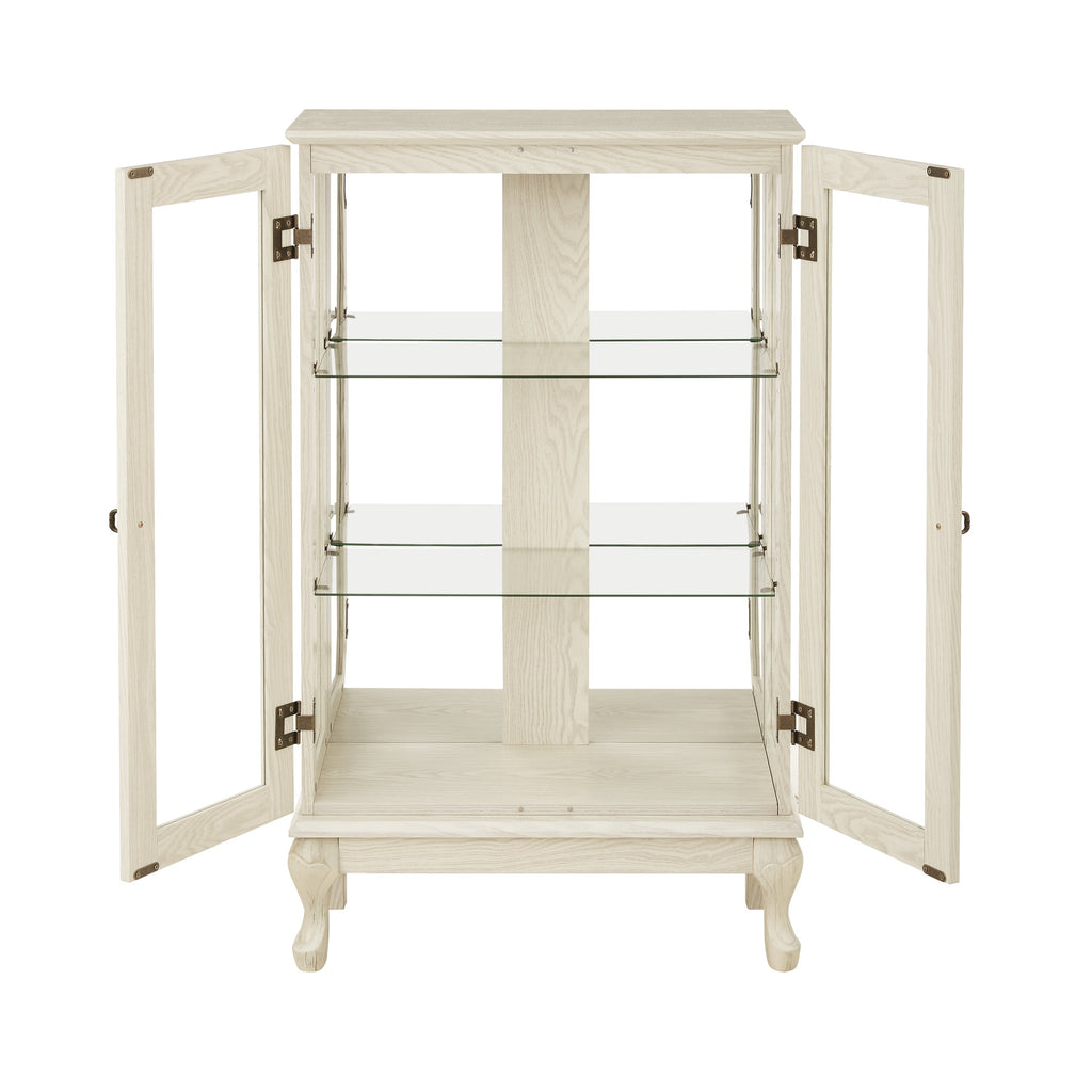 2 Doors Curio Cabinet with Tempered Glass Doors, Curio Cabinets with Mirrored Back Panel and Adjustable Shelves, Lighted Display Cabinet for Home, Office Light Bulb Included White