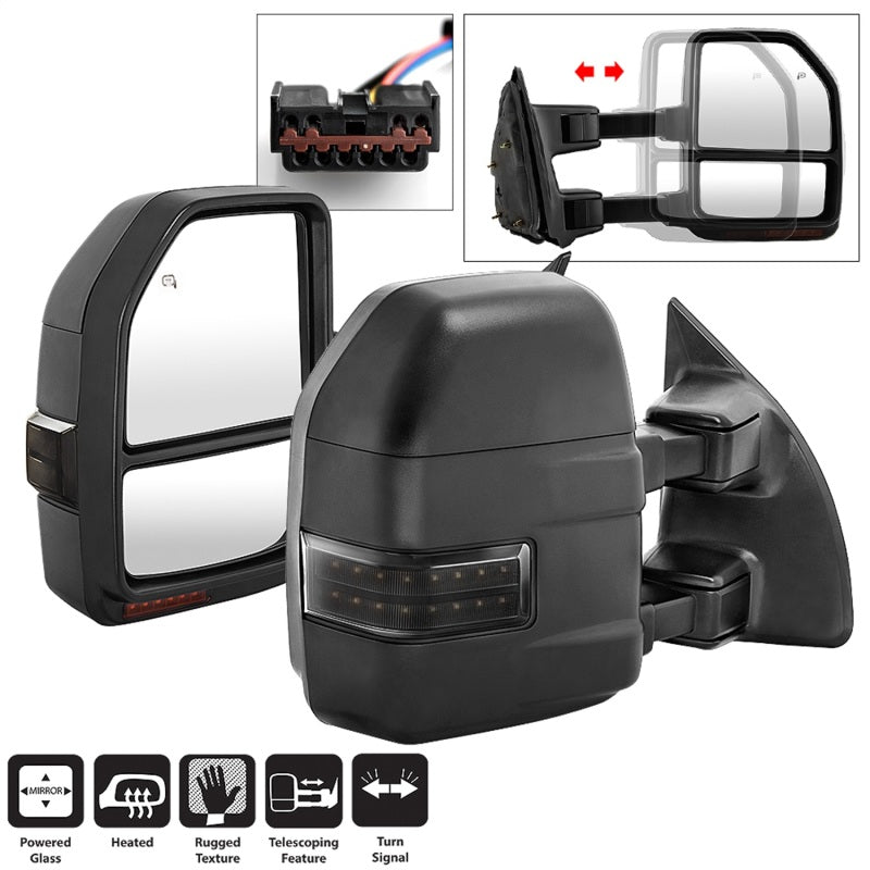 SPYDER xTune 99-07 Ford SuperDuty Heated LED Telescoping Pwr Mirrors-Smk (Pair) (MIR-FDSD99S-G4-PW-RSM-SET) 9943157