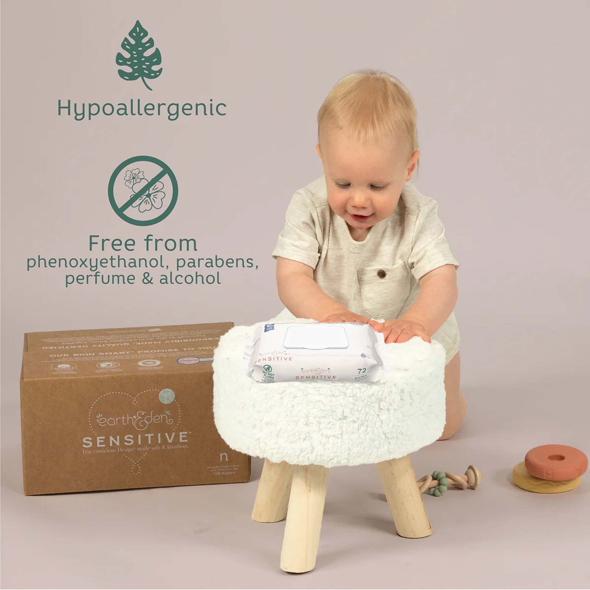 Earth & Eden Sensitive™ Baby Wipes, 6.7 x 7.7 Inch, 72 per Pack 10010218