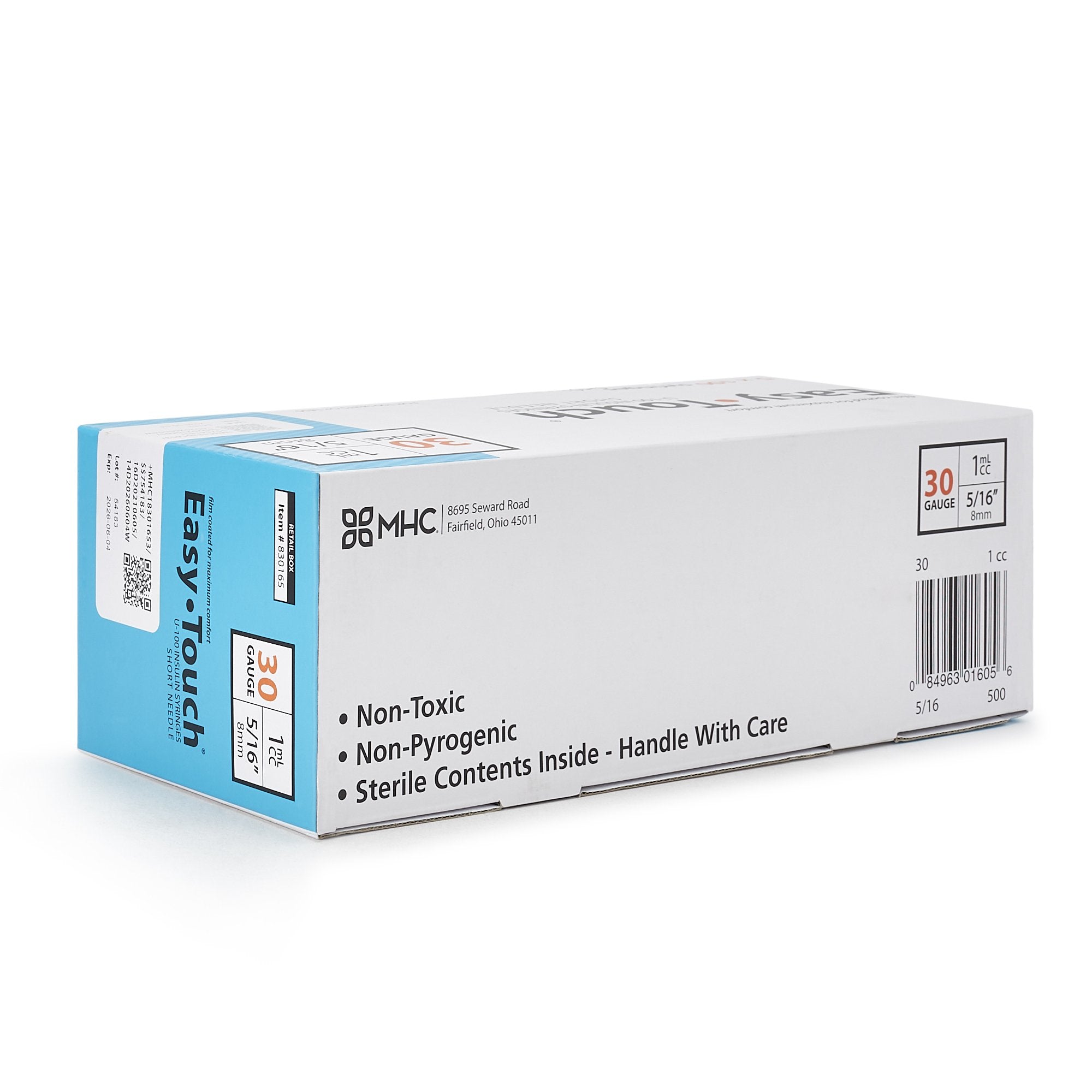 EasyTouch™ 1 mL Insulin Syringe with Needle, 30 Gauge, 5/16 Inch Needle Length 830165