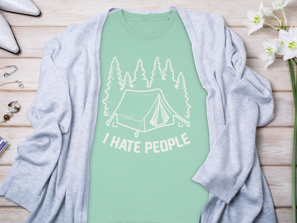 I Hate People Tent In The Forest Illustration Long Sleeve T-Shirt