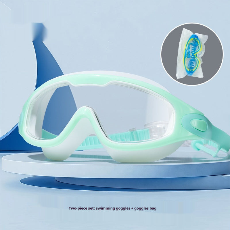 Childrens High-definition Waterproof Anti-fog One-piece Swim Goggles With Large Frames
