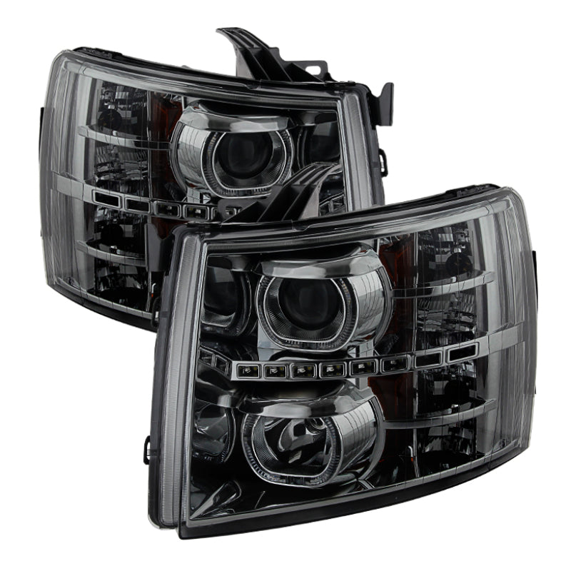 SPYDER Xtune Chevy Silverado 1500/2500/3500 07-13 LED Halo Projector Headlights Smoked PRO-JH-CSIL07-CFB-SM 9032219