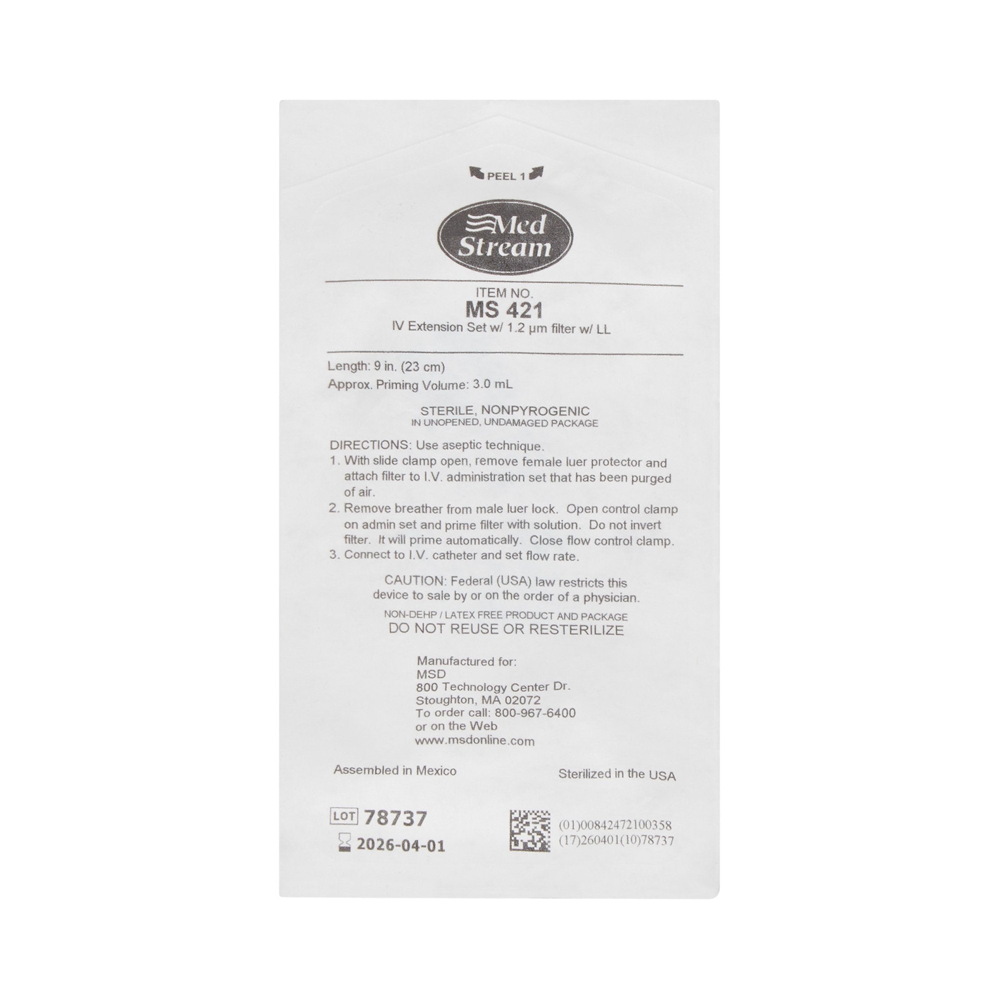 McKesson IV Extension Set, Standard Bore 9-inch Tubing, 1.2 Micron Filter MS421
