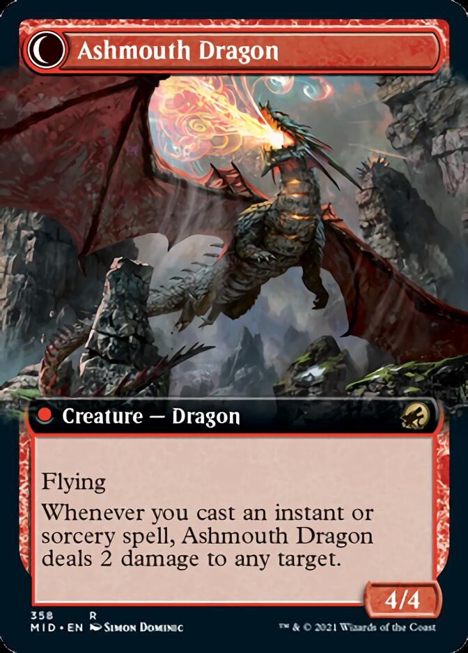 Smoldering Egg // Ashmouth Dragon (MID-358) - Innistrad: Midnight Hunt: (Extended Art, Double Faced Transform)