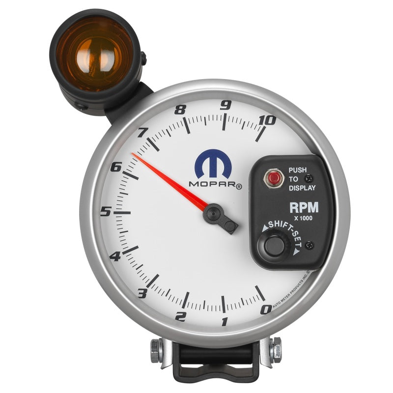 AutoMeter Mopar 5in / 10k RPM / Pedestal Mount White Tachometer w/ Shift Light 880410