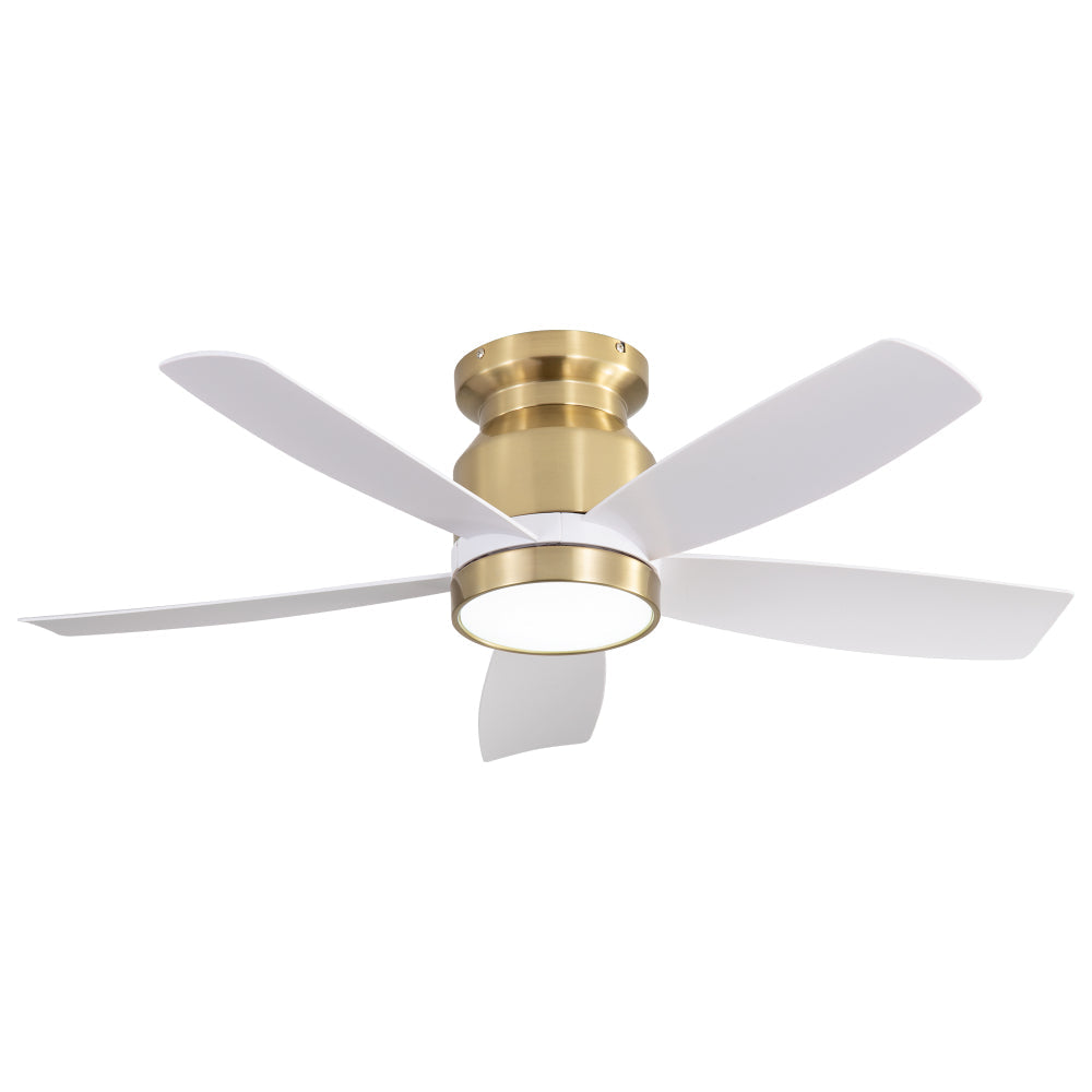 42" Flush Mount Ceiling Fan with LED Light & Remote – Dimmable 3CCT, Reversible DC Motor | Black, Gold & Black+Gold