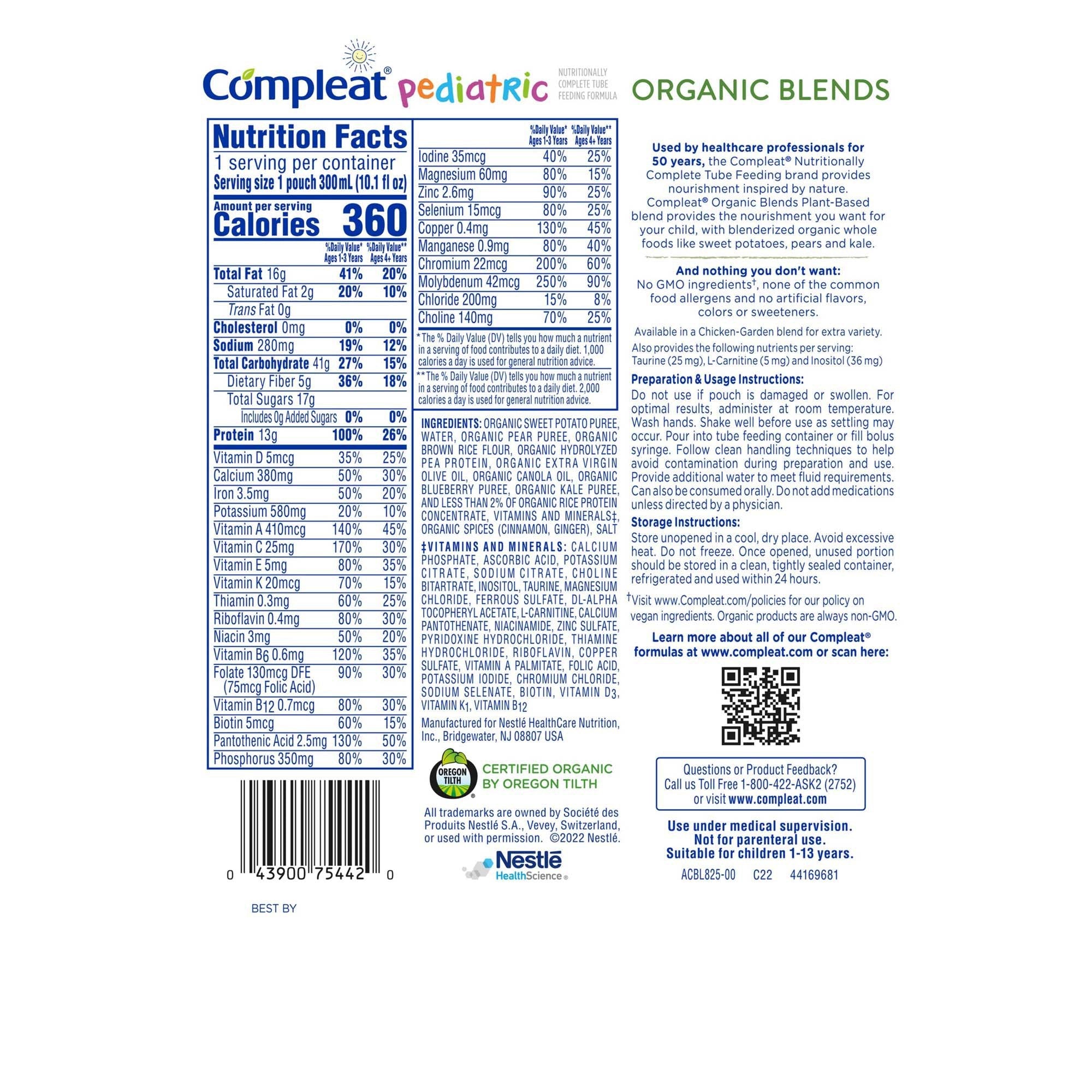 Compleat® Pediatric Organic Blends Tube Feeding Formula, Plant-Based, Non-GMO 00043900117218
