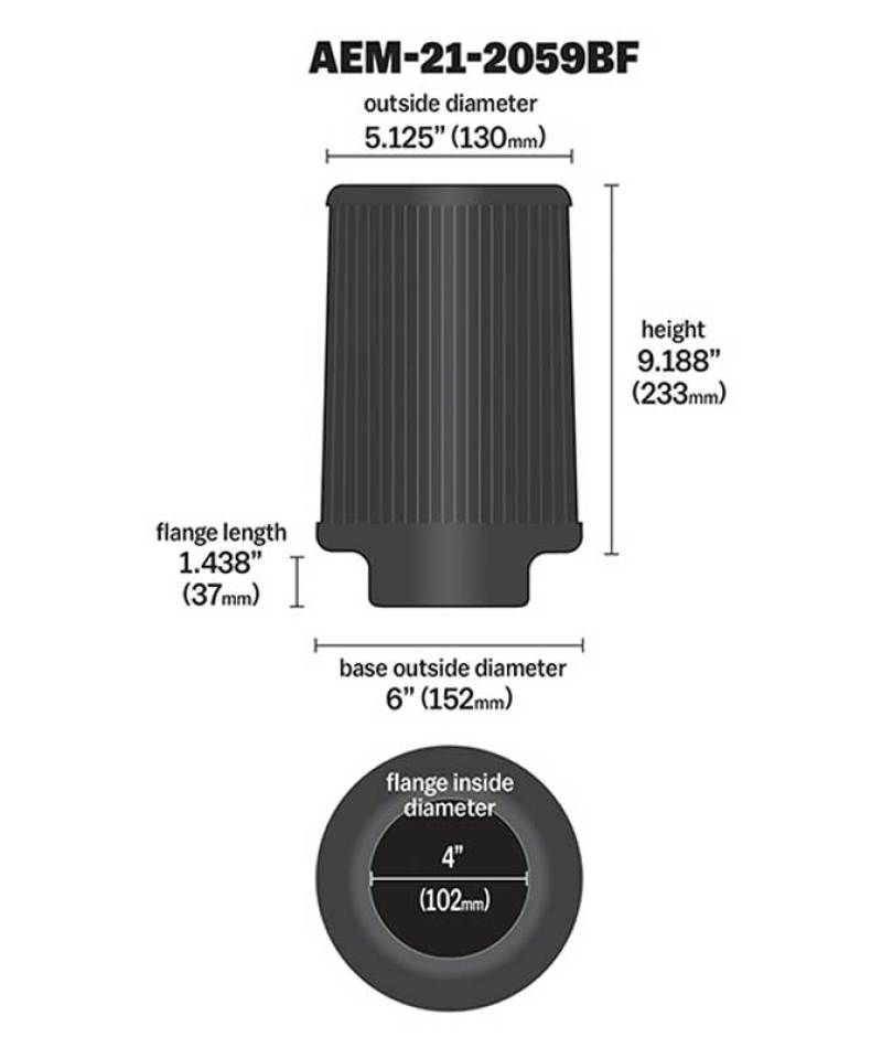 AEM Induction AEM Dryflow 4in. X 9in. Round Tapered Air Filter 21-2059BF