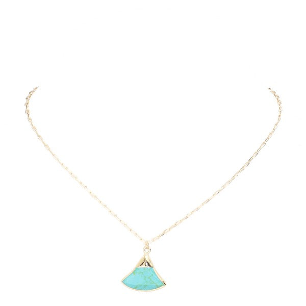Fan Shaped Semi Precious Stone Pendant Necklace